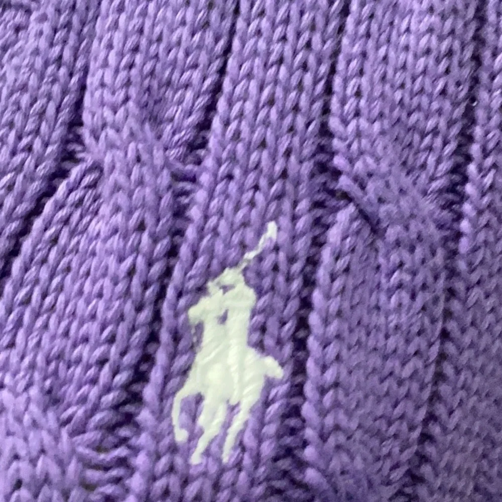 Ralph Lauren Sport Purple Cable Knit V-Neck Sweater, size large. - Picture 3 of 4